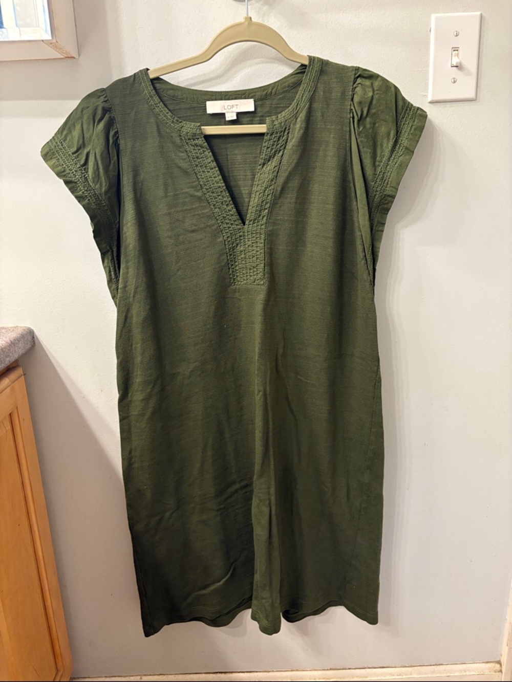 LOFT Olive Split-Neck Tunic Dress